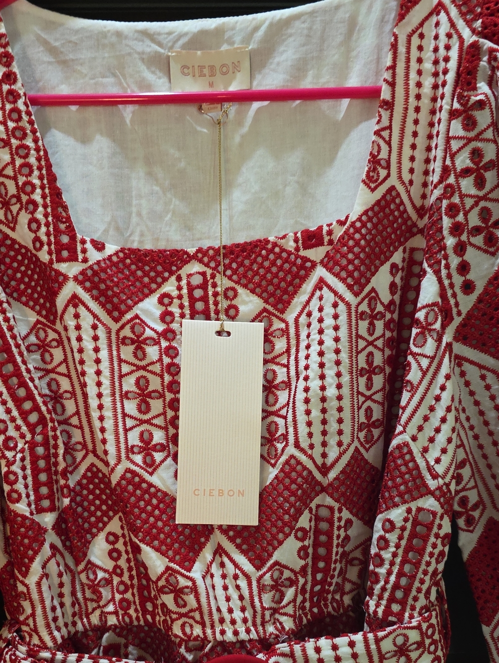 NWT CIEBON Ninita Bella Red White Eyelet Embriodered Scalloped Hem Dress Size M - Picture 7 of 15